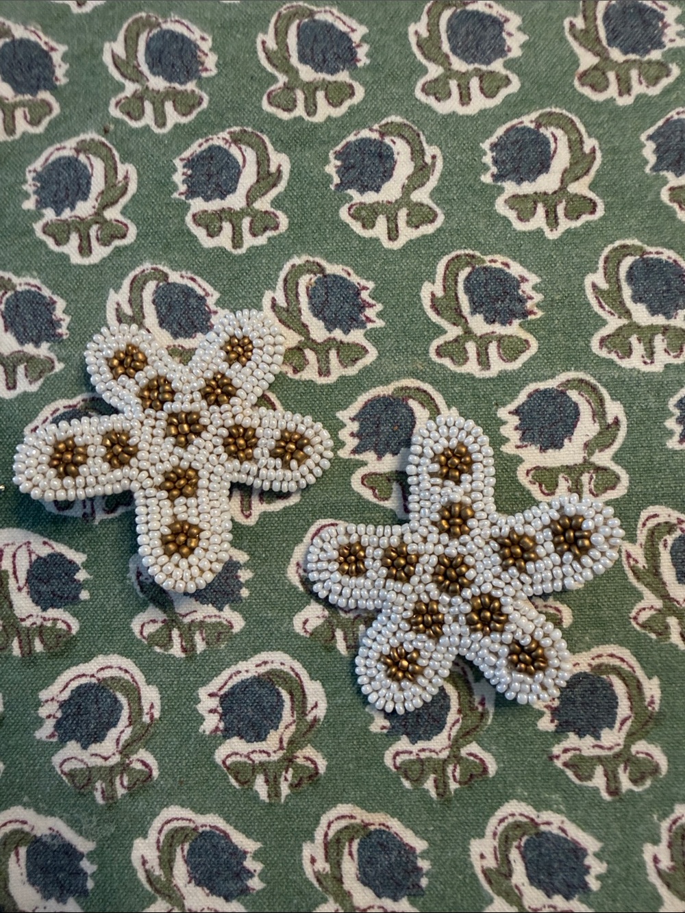 Lisi Lerch Beaded Floral Cross Earrings in White and Gold